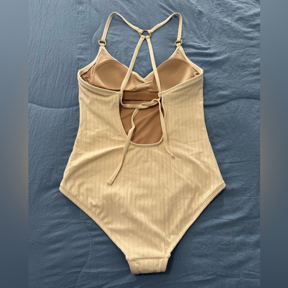 Kona Sol Cream Swimsuit One Piece with Criss-Cross Straps - Picture 3 of 4